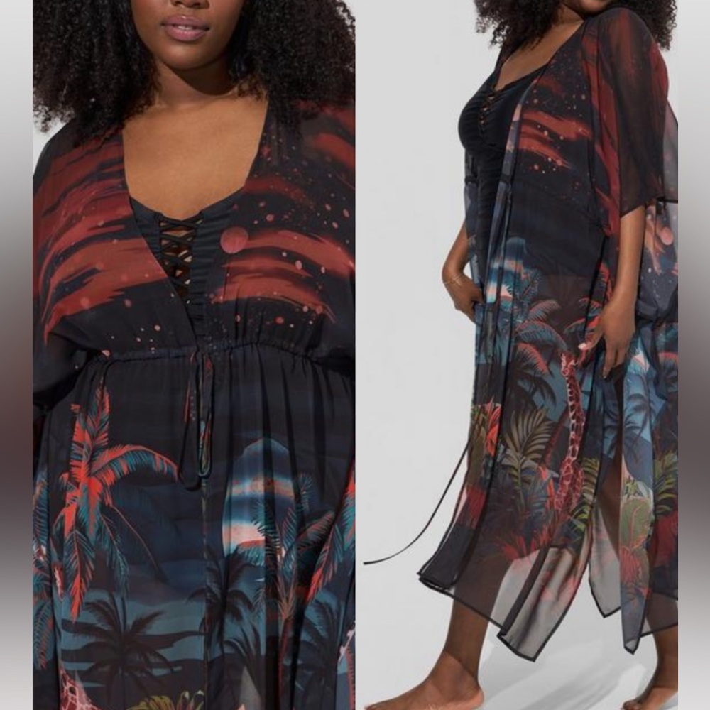 Torrid Swim Maxi Chiffon Coverup Kimono Dress